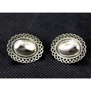 Vintage Beau Sterling Silver Screwback Earrings Oval Orb EUC